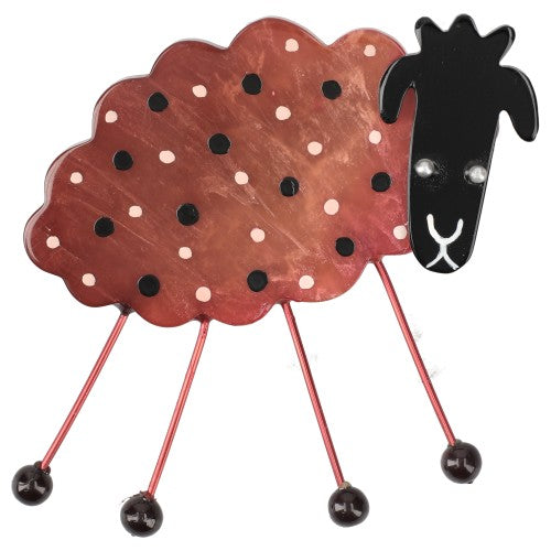 Caramel Brown with polka dots Sheep Brooch (large size) 