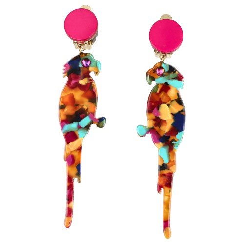 Multicolor Confettis Parrot Bird Earrings - Galalith – Vintage Jewelry - handcrafted by Pavone by Pavone
