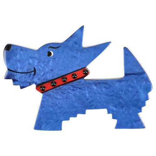 Cobalt Blue and Red Muso Dog Brooch handcrafted by Pavone by Pavone