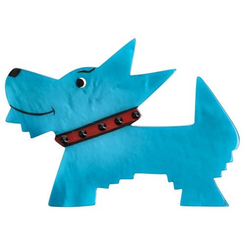 Ocean Blue and Red Muso Dog Brooch handcrafted by Pavone by Pavone