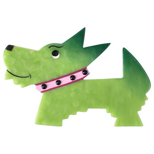 Anise Green and Pink Muso Dog Brooch handcrafted by Pavone by Pavone