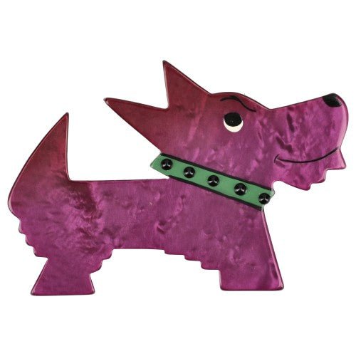 Eggplant Purple and Green Muso Dog Brooch handcrafted by Pavone by Pavone