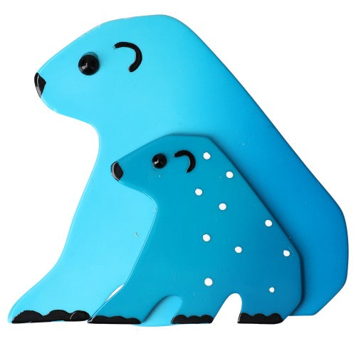 Aquamarine and Deep Turquoise Blue with White Polka Dots Nanuk and Cub Polar Bear Brooch