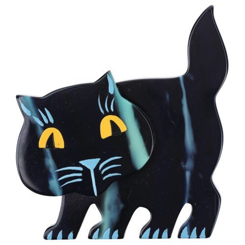 Navy and Aquamarine Blue Amazed Cat Brooch - Galalith – Vintage Jewelry - handcrafted by Pavone by Pavone