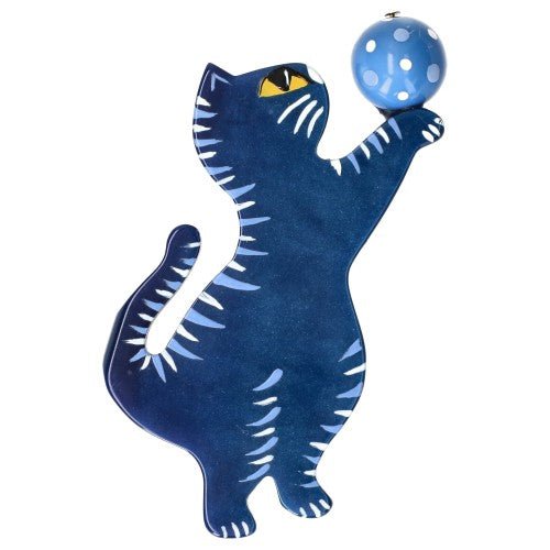 Navy and Azur Blue Standing Cat Brooch (small size) - Galalith – Vintage Jewelry - handcrafted by Pavone by Pavone