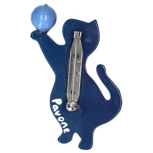Navy and Azur Blue Standing Cat Brooch (small size) - Galalith – Vintage Jewelry - handcrafted by Pavone by Pavone