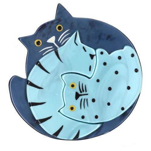 Navy and Pearly Blue Cat Brooch - Galalith – Vintage Jewelry - handcrafted by Pavone by Pavone