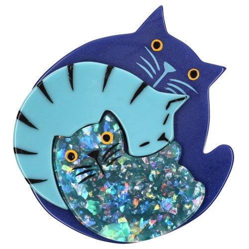 Navy, Azur and Brilliant Blue Cat Brooch - Galalith – Vintage Jewelry - handcrafted by Pavone by Pavone