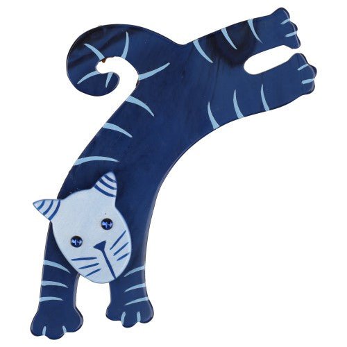 Navy Blue and Light Blue Jumpy Cat Brooch GM - Galalith – Vintage Jewelry - handcrafted by Pavone by Pavone