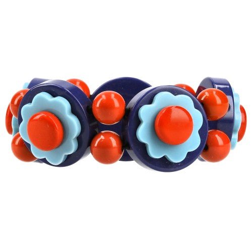 Navy Blue, Azur Blue and Red Flowers Bracelet - Galalith – Vintage Jewelry - handcrafted by Pavone by Pavone