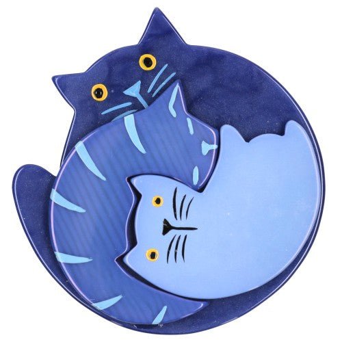Navy French and Lavender Blue Cat Brooch - Galalith – Vintage Jewelry - handcrafted by Pavone by Pavone