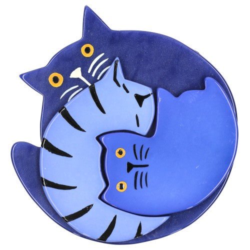 Navy, Lavender and French Blue Cat Brooch - Galalith – Vintage Jewelry - handcrafted by Pavone by Pavone