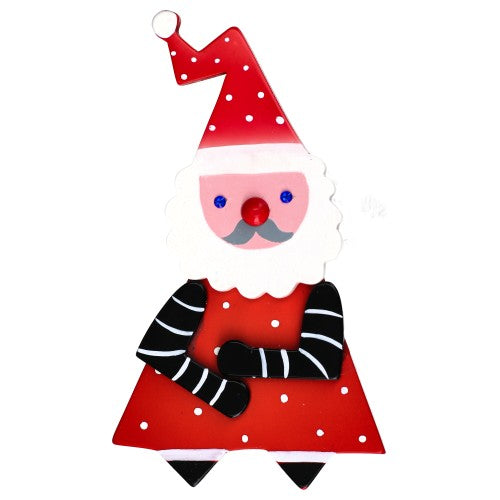 Red and Black with Flakes Santa Claus Brooch
