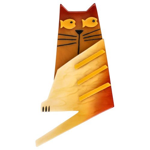 Ocher and Light Yellow Nono Cat Brooch (Large size) - Galalith – Vintage Jewelry - handcrafted by Pavone by Pavone