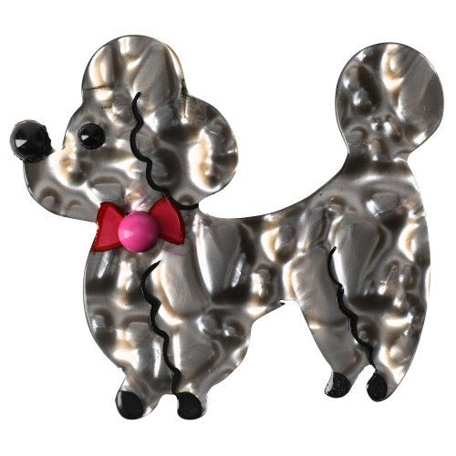 Pearly Grey Bisou Poodle Dog Brooch - Galalith – Vintage Jewelry - handcrafted by Pavone by Pavone