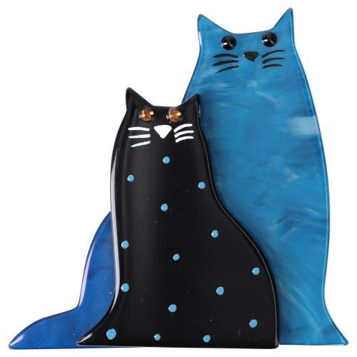 Ocean Blue and Black with Dots Lovely Cat Brooch - Galalith – Vintage Jewelry - handcrafted by Pavone by Pavone