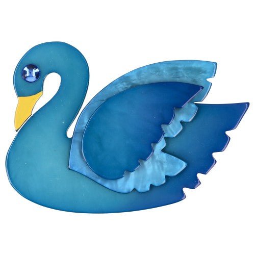 Ocean Blue and Pearly Blue Swan Bird Brooch - Galalith – Vintage Jewelry - handcrafted by Pavone by Pavone