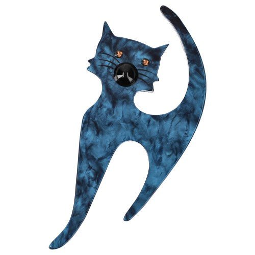 Ocean Blue Barbichou Cat Brooch - Galalith – Vintage Jewelry - handcrafted by Pavone by Pavone