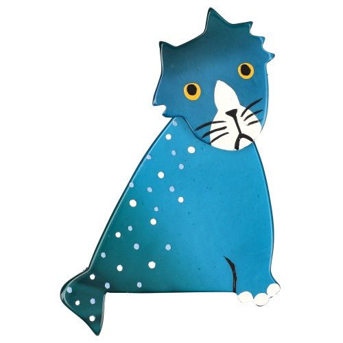 Ocean Blue Filou Cat Brooch - Galalith – Vintage Jewelry - handcrafted by Pavone by Pavone