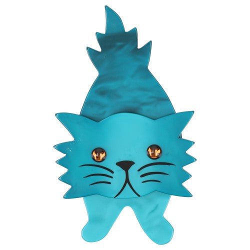 Ocean Blue Roc Cat Brooch - Galalith – Vintage Jewelry - handcrafted by Pavone by Pavone