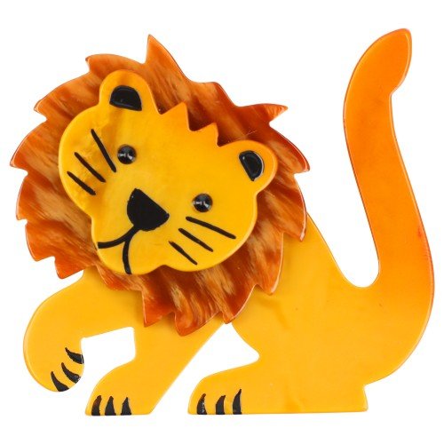 Ocher and honey Leo Lion Brooch - Galalith – Vintage Jewelry - handcrafted by Pavone by Pavone