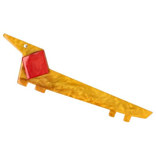 Ochre Yellow and Red Lola Teckel Dog Brooch - Galalith – Vintage Jewelry - handcrafted by Pavone by Pavone