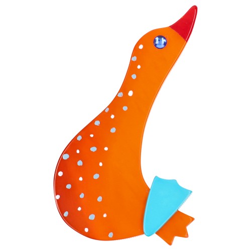 Orange and Turquoise Goose Brooch (small model)