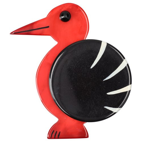 Red and Black Art Deco Bird Brooch