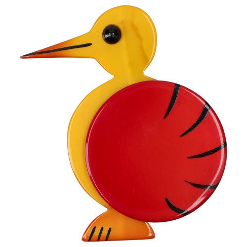 Yellow and Red Art Deco Bird Brooch