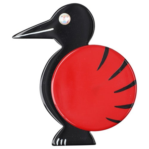 Black and Red Art Deco Bird Brooch