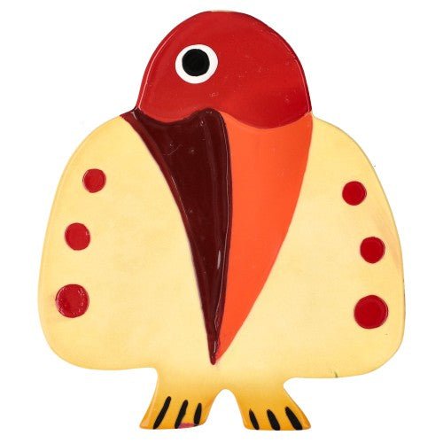 Yellow and Red Roitelet Bird Brooch - Galalith – Vintage Jewelry - handcrafted by Pavone by Pavone