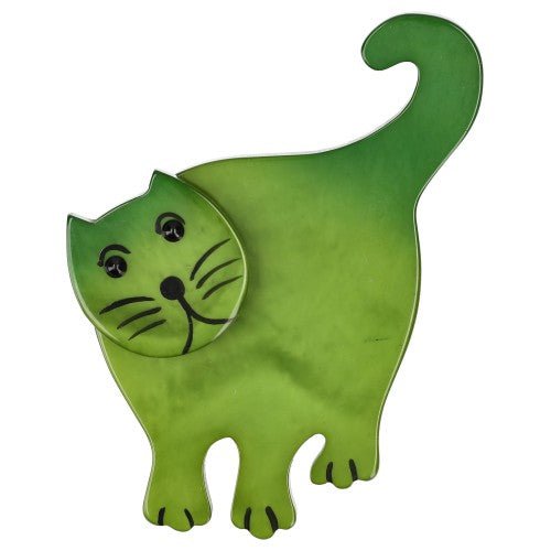Olive Green Standing Serpolet Cat Brooch - Galalith – Vintage Jewelry - handcrafted by Pavone by Pavone