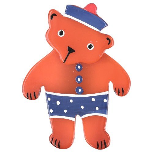 Orange abd Navy Blue Teddy Bear Brooch with white dots (Mini Brooch) - Galalith – Vintage Jewelry - handcrafted by Pavone by Pavone