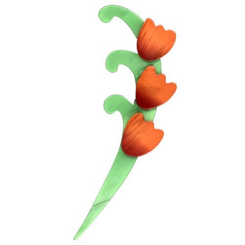 Orange and and Chartreuse Green Single Lily of The Valley Brooch - Galalith – Vintage Jewelry - handcrafted by Pavone by Pavone