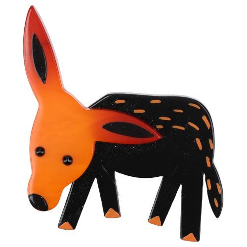 Orange and Black Donkey Brooch - Galalith – Vintage Jewelry - handcrafted by Pavone by Pavone