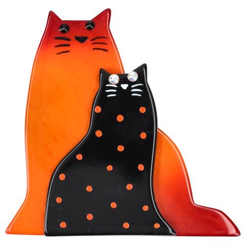 Orange and Black with Dots Lovely Cat Brooch - Galalith – Vintage Jewelry - handcrafted by Pavone by Pavone