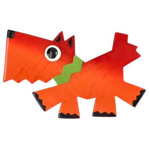 Orange and Green Ricky Dog Brooch - Galalith – Vintage Jewelry - handcrafted by Pavone by Pavone