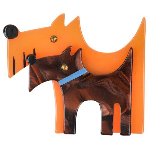 Orange and Iridescent Ginger Double Dog Brooch - Galalith – Vintage Jewelry - handcrafted by Pavone by Pavone