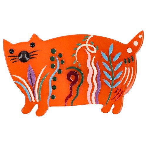 Orange and Multicolor Decor Cat Brooch - Galalith – Vintage Jewelry - handcrafted by Pavone by Pavone