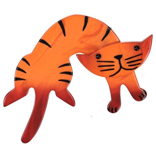Orange Anicet Cat Brooch - Galalith – Vintage Jewelry - handcrafted by Pavone by Pavone