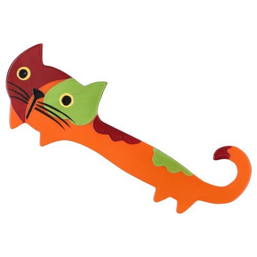 Orange, Anis Green and Red Yukiko Cat Brooch - Galalith – Vintage Jewelry - handcrafted by Pavone by Pavone