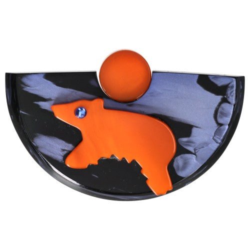 Orange Bear on Denim Blue-Black Bear Brooch - Galalith – Vintage Jewelry - handcrafted by Pavone by Pavone