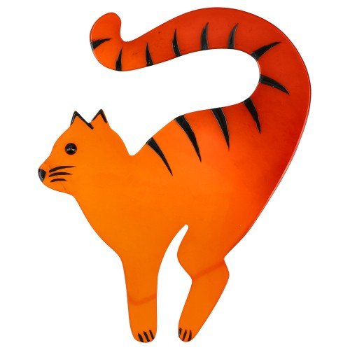 Orange Cello Cat Brooch - Galalith – Vintage Jewelry - handcrafted by Pavone by Pavone