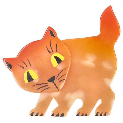 Orange Cloud Amazed Cat Brooch - Galalith – Vintage Jewelry - handcrafted by Pavone by Pavone