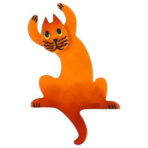 Orange Jazzy Cat Brooch (small size) - Galalith – Vintage Jewelry - handcrafted by Pavone by Pavone