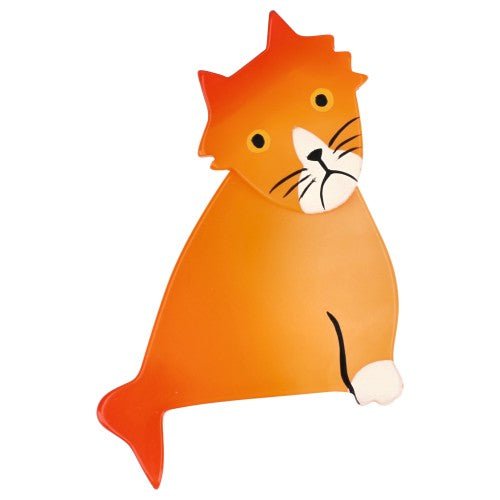 Orange Mango Filou Cat Brooch - Galalith – Vintage Jewelry - handcrafted by Pavone by Pavone