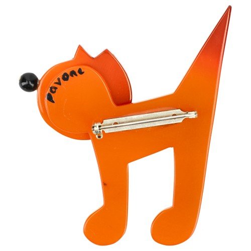 Orange Musico Cat Brooch (Right) - Galalith – Vintage Jewelry - handcrafted by Pavone by Pavone