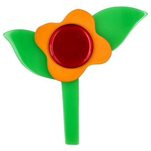Orange, Red and Mint Green Flower Brooch - Galalith – Vintage Jewelry - handcrafted by Pavone by Pavone