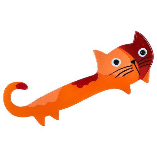 Orange, Salmon and Bordeaux Yukiko Cat Brooch - Galalith – Vintage Jewelry - handcrafted by Pavone by Pavone