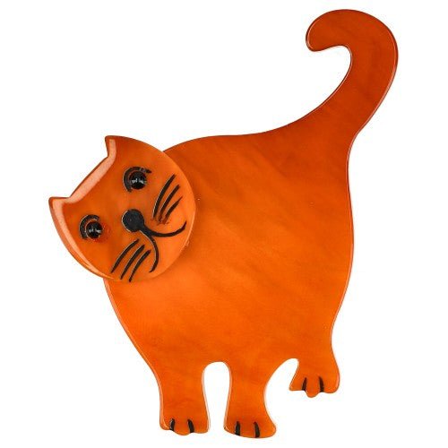 Orange Standing Serpolet Cat Brooch (left) - Galalith – Vintage Jewelry - handcrafted by Pavone by Pavone